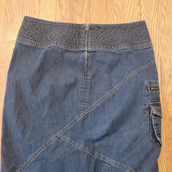 Bisou Bisou Denim Skirt 8 Blue Fishtail Stretch Mermaid Trumpet Whimsygoth - Picture 6 of 7